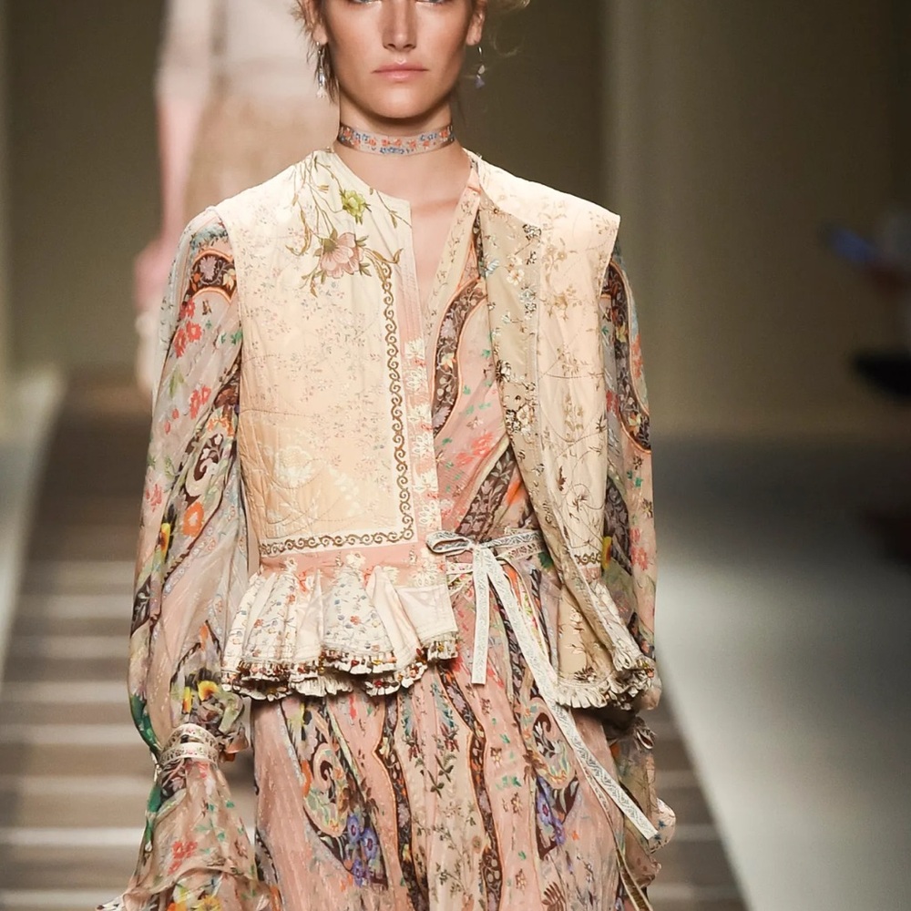 Etro runway peach vest bohemian gilet with intricate beading details